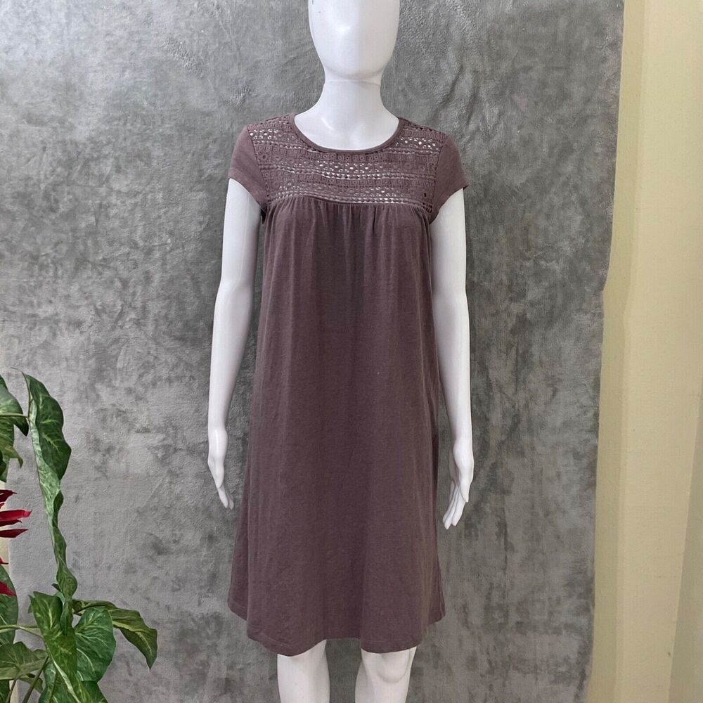 Prana day dream shift dress women’s M metal logo crochet 60% organic cotton
